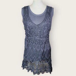 Simply Couture Girls Junior XL Slate Blue Crochet Lace Tunic Dress Sleeveless